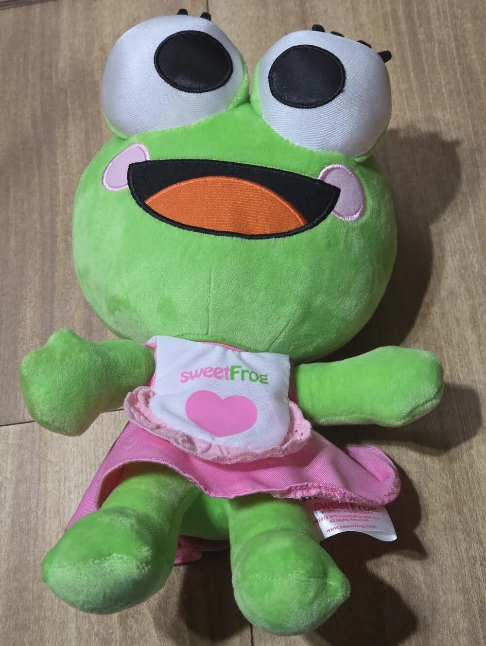 SWEET FROG YOGURT MASCOT GIRL PLUSH PINK DRESS HAIR BOW